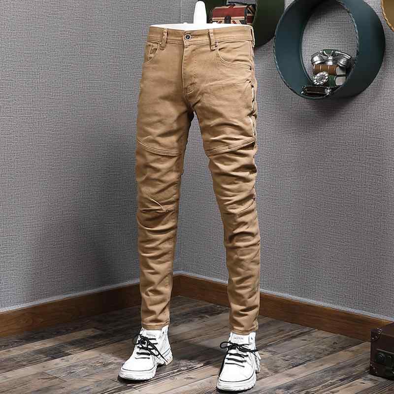 メンズ 流行り物 服  オシャレ 分かりやすい 成年者 かっこいい 気が大きい大きさ 表どおり 成人男性服 カーキ 心地よい デニム か細い填まる 伸ばすこと アメリカン レトロ ズボン 置き目