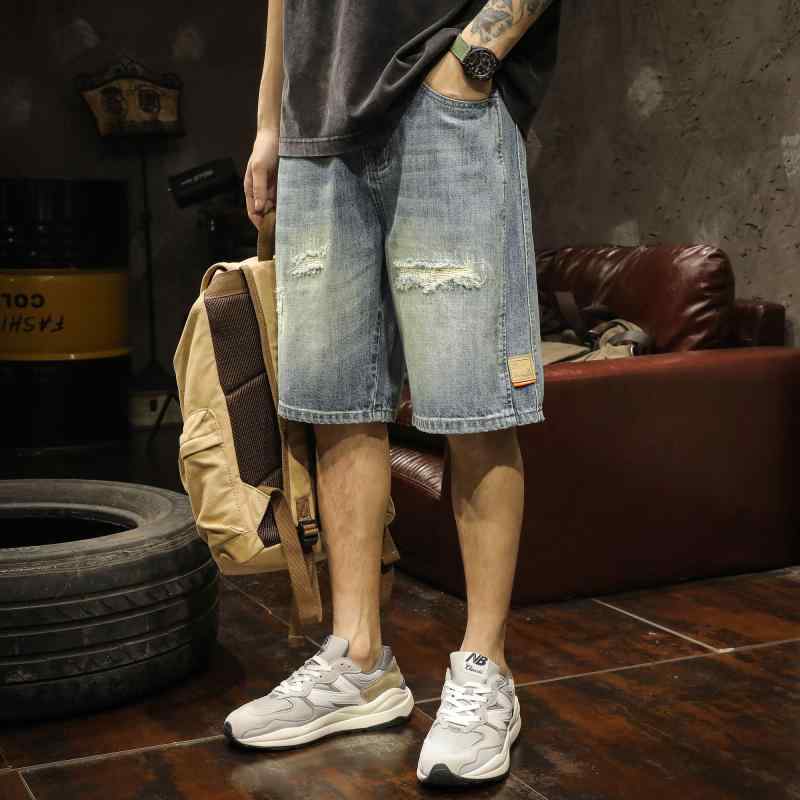 メンズ 流行り物 服  オシャレ 分かりやすい 成年者 かっこいい 馬鹿でかい大きさ 表どおり 成人男性服 ジーンズ ズボン下 夏 欧 ゆったり 甚だしい ストーンウォッシュ 製作 五分丈 ズボン下