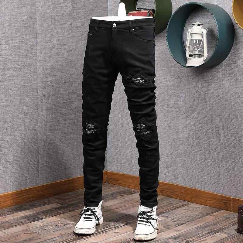 メンズ 流行り物 服  オシャレ 分かりやすい 成年者 かっこいい 気が大きい大きさ 表どおり 成人男性服  黒いこと リップド デニム 伸ばすこと か細い填まる か細い ロング ズボン下