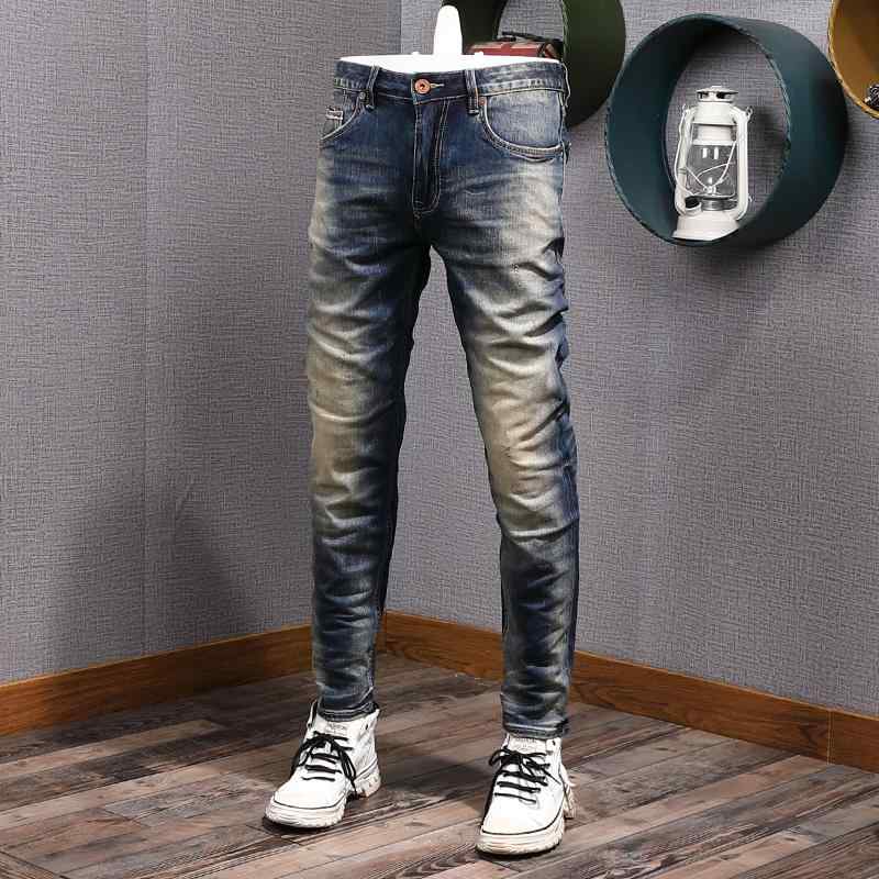 メンズ 流行り物 服  オシャレ 分かりやすい 成年者 かっこいい 馬鹿でかい大きさ 表どおり 成人男性服  ジーンズ レトロ 黄色 デニム スクラッチ 伸ばすこと ウォッシュ 心地好い スリムス 引っ切り無い