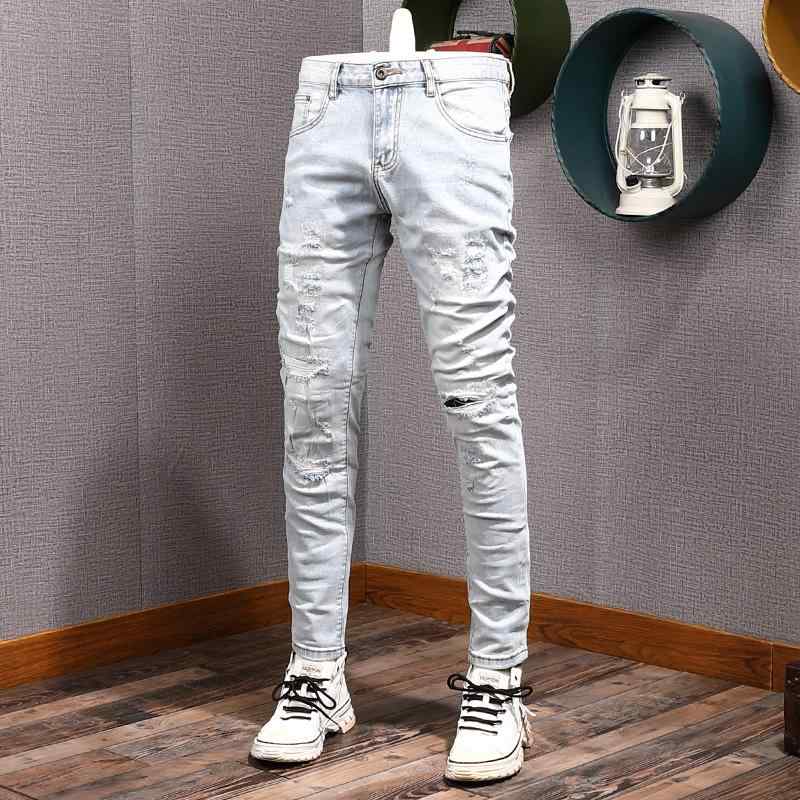 メンズ 流行り物 服  オシャレ 分かりやすい 成年者 かっこいい 途轍も無い大きさ 表どおり 成人男性服 春 薄墨色 白 ともし火 色合い リップド デニム か細い相応う 韓国表現スタイル シンプルストレッチ 心地よい ズボン下