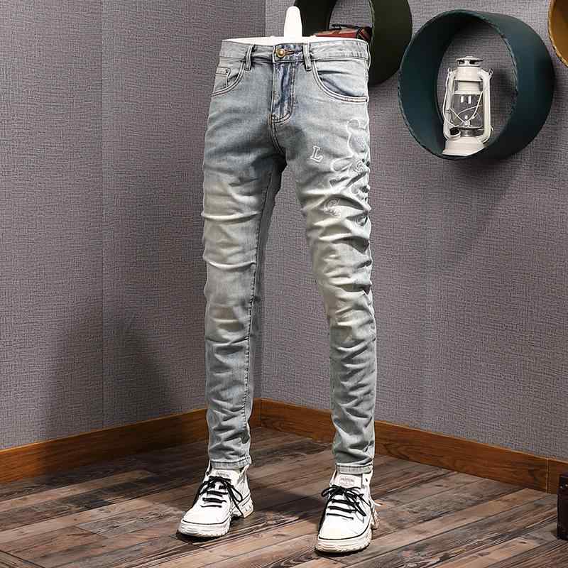メンズ 流行り物 服  オシャレ 分かりやすい 成年者 かっこいい 気が大きい大きさ 表どおり 成人男性服  韓国表現スタイル レトロ 黄色 デニム ミッドロー 行動様式 伸ばすこと か細い填まる 裾 ズボン下 細工物