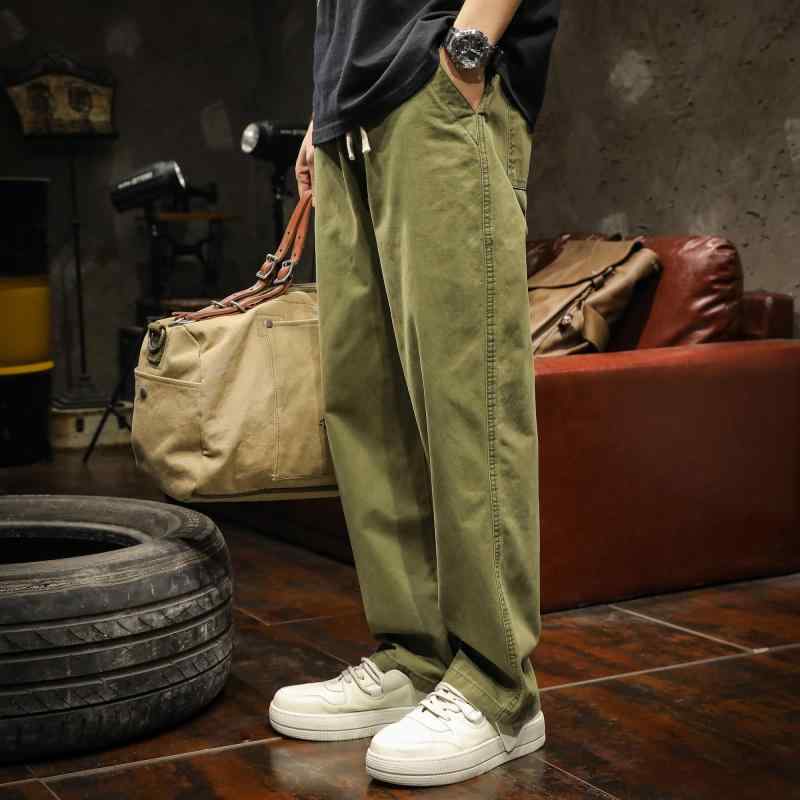 メンズ ファッション 服 オシャレ シンプル 大人 かっこいい 大きいサイズ ストリート 紳士服 カジュアル スーツ ストレート パンツ レトロ アメリカン ストリート ミリタリーグリーン|リコット
