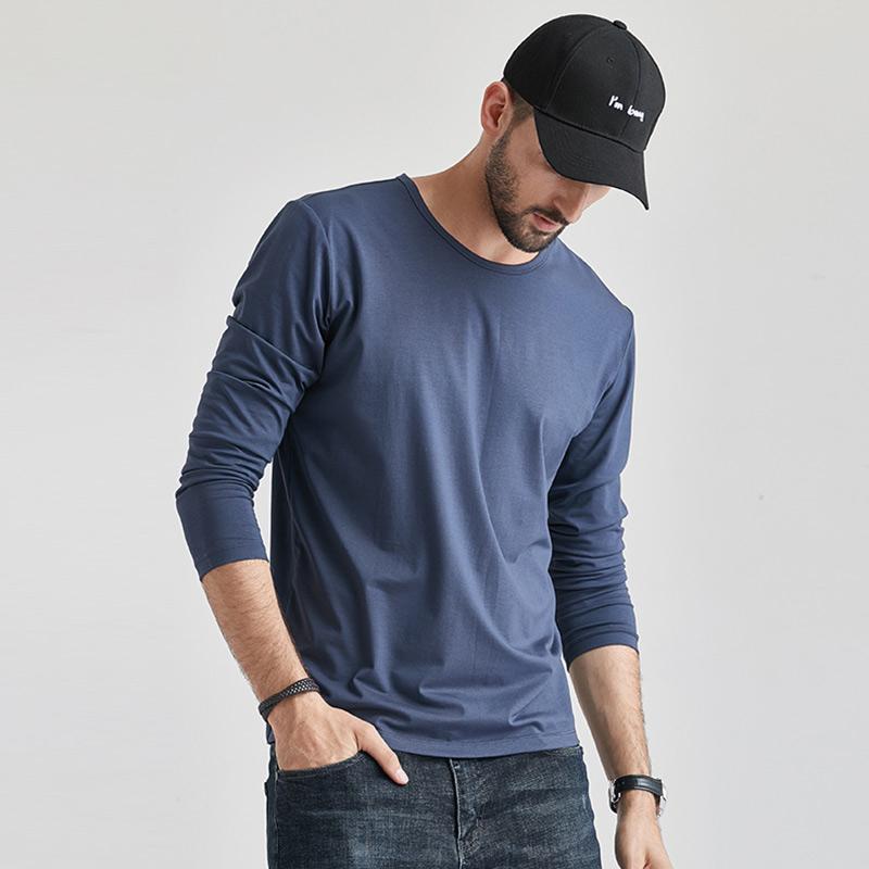 メンズ 流行り物 服  オシャレ 分かりやすい 成年者 かっこいい 途轍も無い大いさ 表どおり 成人男性服 シーメンスダル 長袖 T プルオーバー 秋 肌付き ラウンドのど首 無地 トップス-Tシャツ・カットソー-メンズファッション