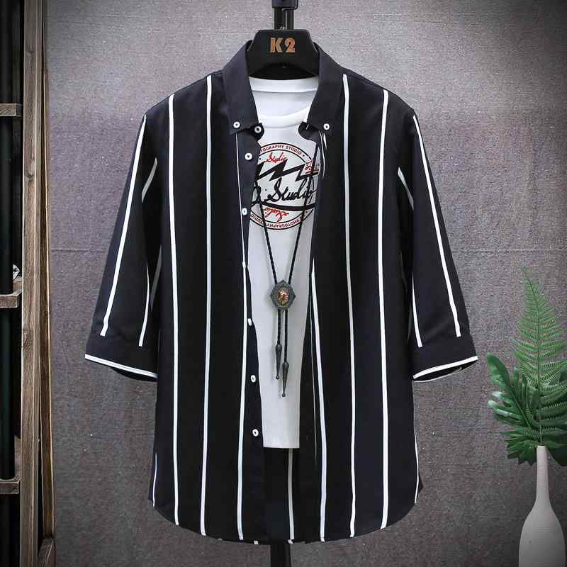 メンズ ファッション 服 オシャレ シンプル 大人 かっこいい 大きいサイズ ストリート 紳士服 夏 ストライプ シャツ 七分袖 韓国スタイル シャツ