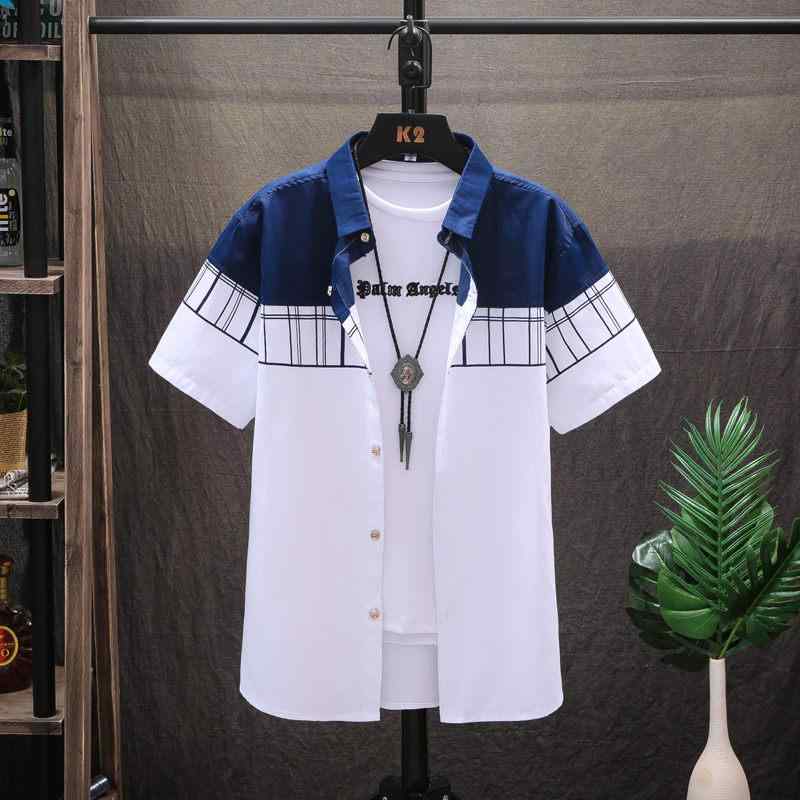 メンズ ファッション 服 オシャレ シンプル 大人 かっこいい 大きいサイズ ストリート 紳士服 青 夏 薄手 シャツ 半袖 韓国スタイル ジャケット シャツ
