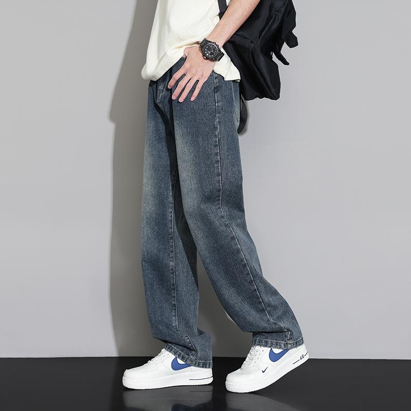 メンズ ファッション 服 オシャレ シンプル 大人 かっこいい 大きいサイズ ストリート 紳士服 アメリカン ジーンズ 夏 薄手 ストレート カジュアル ロング パンツ ウォッシュド レトロ ワイド レッグ