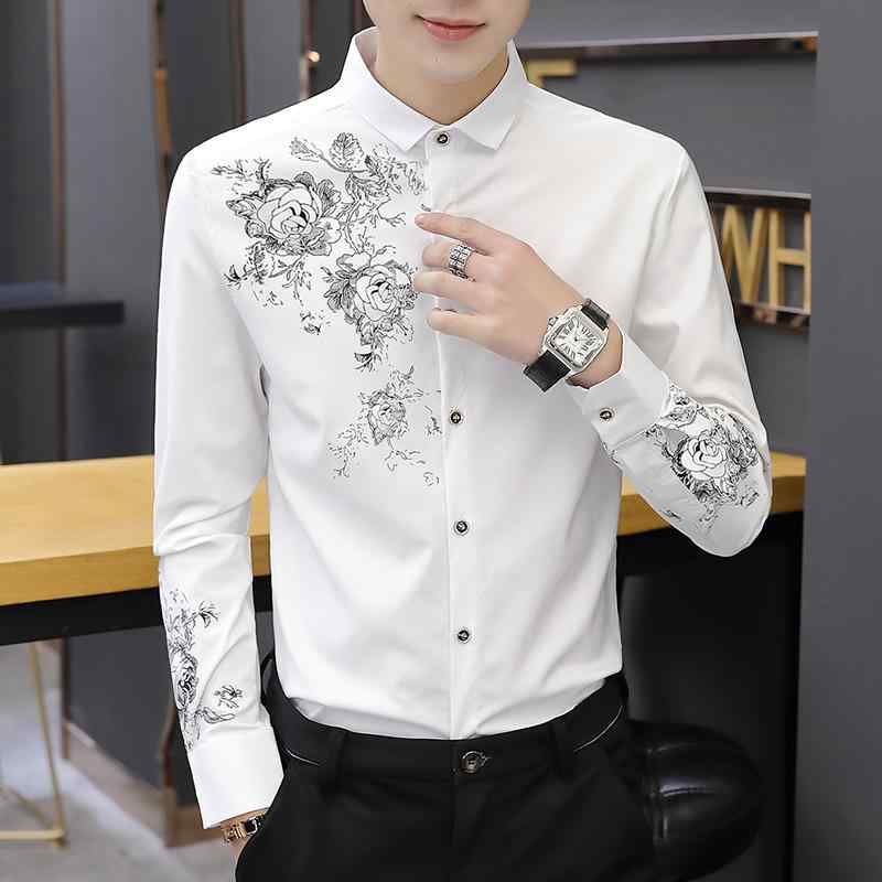 メンズ ファッション 服 オシャレ シンプル 大人 かっこいい 大きいサイズ ストリート 紳士服 春 長袖 シャツ 韓国スタイル ー 白 スリム カジュアル ドレス
