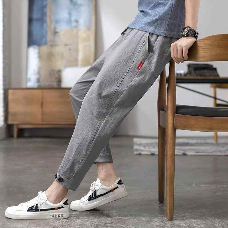 メンズ 流行り物 服  オシャレ 分かりやすい 成年者 かっこいい 途轍も無い大いさ 表どおり 成人男性服 夏 リネン 九分丈 ズボン下 細身 引っ切りない 心地好い 綿織物リネン か細い 相応う ロング メンズファッション-ズボン・パンツ