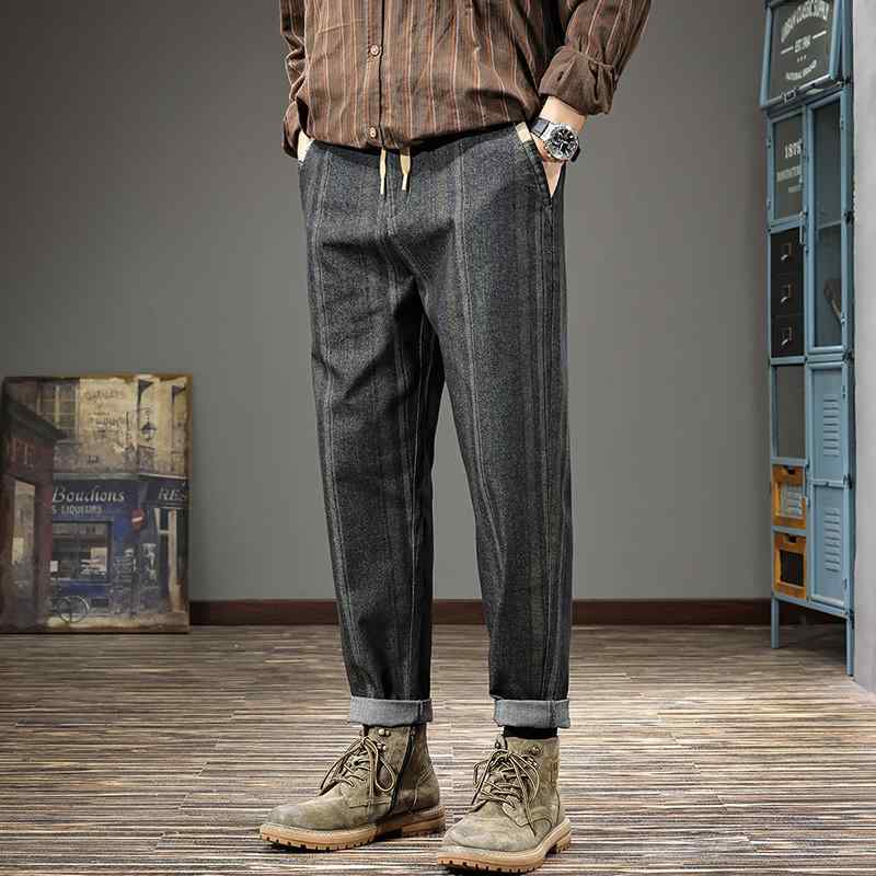 メンズ ファッション 服 オシャレ シンプル 大 かっこいい 大きいサイズ ストリート 紳士服 秋 ストライプ カジュアル パンツ レトロ ストレート