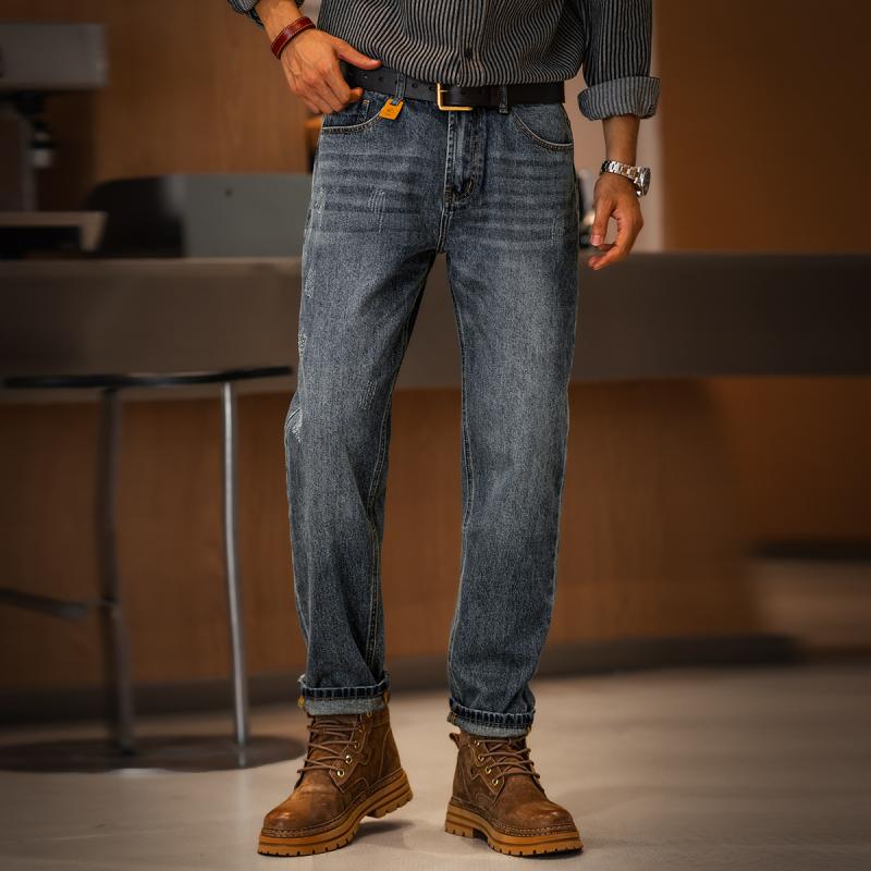 メンズ 流行り物 服  オシャレ 分かりやすい 大 かっこいい 途轍も無い大きさ 表どおり 成人男性服  ハイエンド レトロ ウォッシュ デニム 秋 引っ切りない ストーンウォッシュ 心地よい ズボン下
