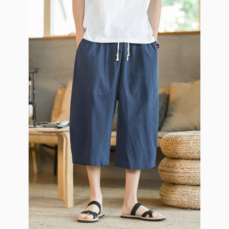 メンズ 流行り物 服  オシャレ 分かりやすい 大 かっこいい 気が大きい大きさ 表どおり 成人男性服  クロップド ズボン下 薄っぺら リネン ズボン下 二分の一 夏 心地よい 砂浜 綿織物リネン