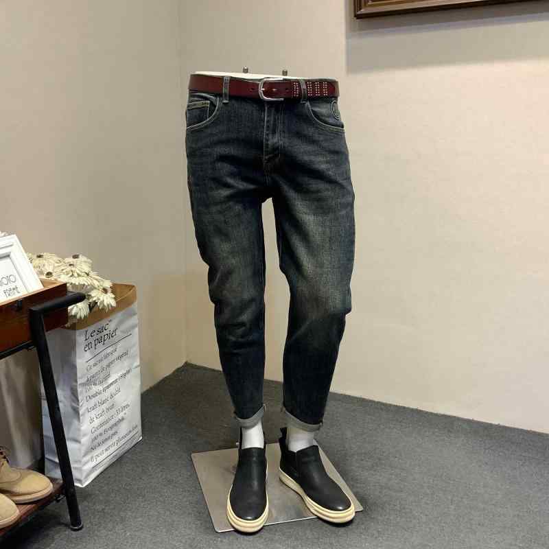 メンズ 流行り物 服  オシャレ 分かりやすい 大 かっこいい 気が大きい大きさ 表どおり 成人男性服  レトロ 青色 デニム 韓国 表現スタイル か細い填まる ズボン下 心地よい ウォッシュ 伸ばすこと ロング ズボン下