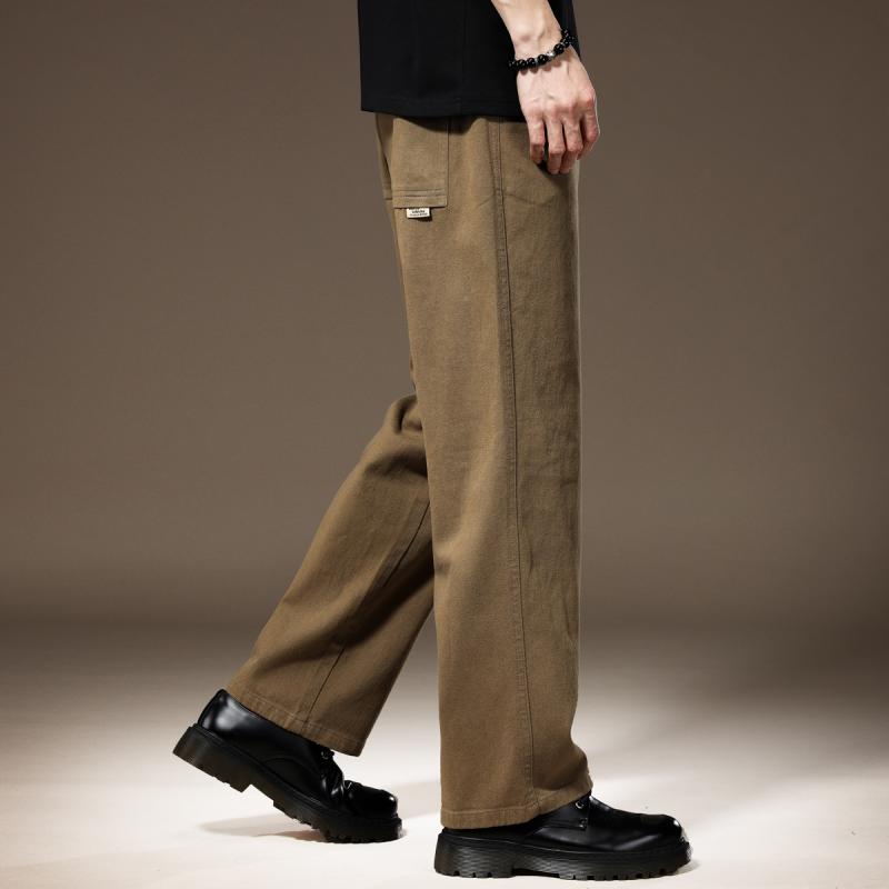 メンズ 流行り物 服  オシャレ 分かりやすい 大 かっこいい 馬鹿でかい大きさ 表どおり 成人男性服  ハイエンド カーキ 引っ切り無い 心地好い ズボン下 烏兎 広々とした レッグ ドレープ 綿 抗しわ