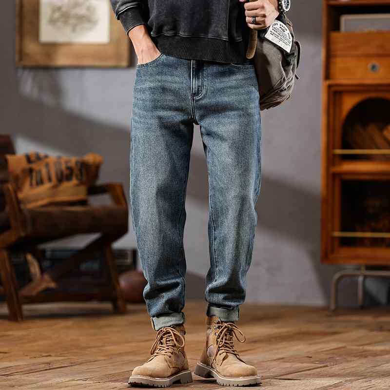 メンズ ファッション 服 オシャレ シンプル 大 かっこいい 大きいサイズ ストリート 紳士服 秋 ストレッチ ジーンズ アメリカン ダメージ加工 ストレート レッグ パンツ レトロ クラシック ウォッシュド ズボン