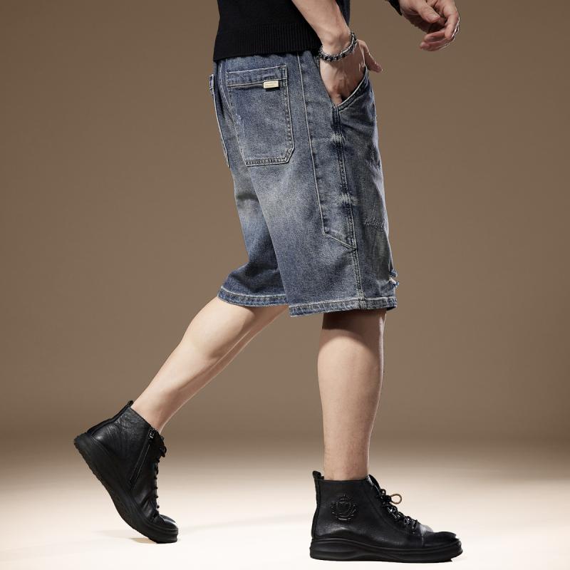 メンズ ファッション 服 オシャレ シンプル 大 かっこいい 大きいサイズ ストリート 紳士服 アメカジ レトロ カジュアル リップド デニム パンツ 夏 薄手 ゆったり 五分丈 ミドル