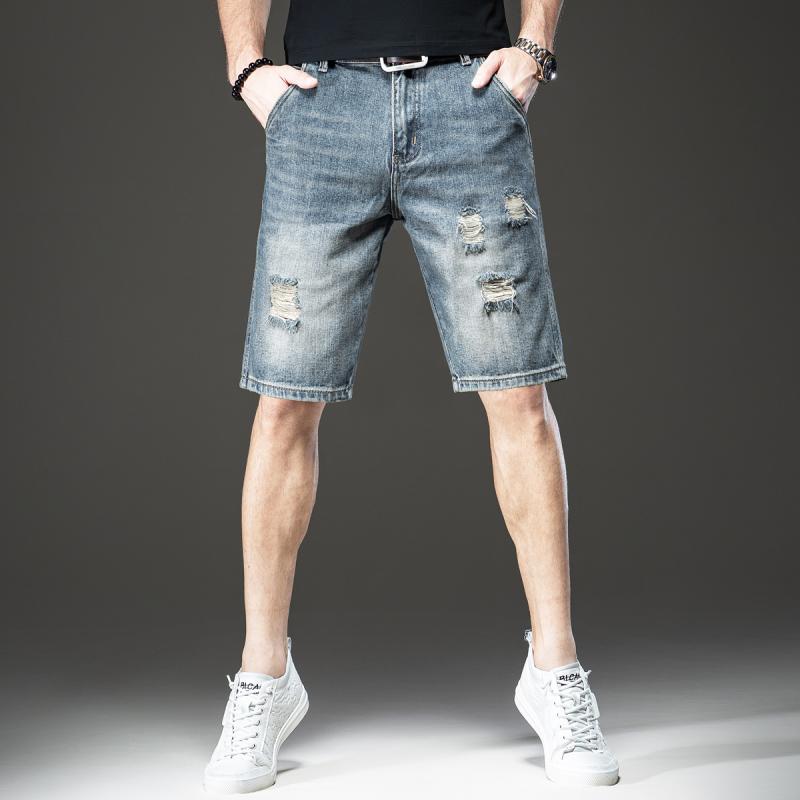メンズ 流行り物 服  オシャレ 分かりやすい 成年者 かっこいい 馬鹿でかい大きさ 表どおり 成人男性服 表どおり アメリカン レトロ リップド ジーンズ ズボン下 夏 薄っぺら 二分の一 ズボン下 心地好い 二分の一