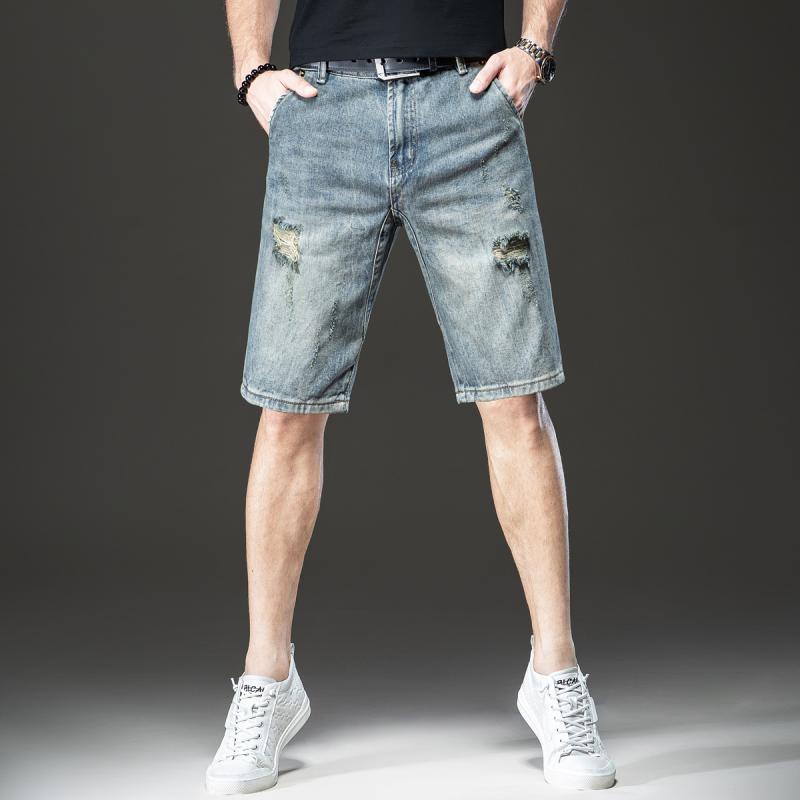 メンズ 流行り物 服  オシャレ 分かりやすい 成年者 かっこいい 馬鹿でかい大きさ 表どおり 成人男性服 アメカジ レトロ 心地好い リップド ジーンズ ズボン下 夏 薄っぺら 引っ切り無い 五分丈 二分の一