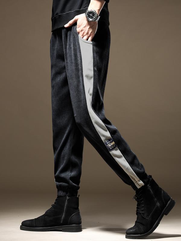 メンズ 流行り物 服  オシャレ 分かりやすい 成年者 かっこいい 馬鹿でかい大きさ 表どおり 成人男性服  ハイエンド コール天 心地好い ズボン下 烏兎 シェニール 運動競技 姿勢縞模様 スウェットパンツ