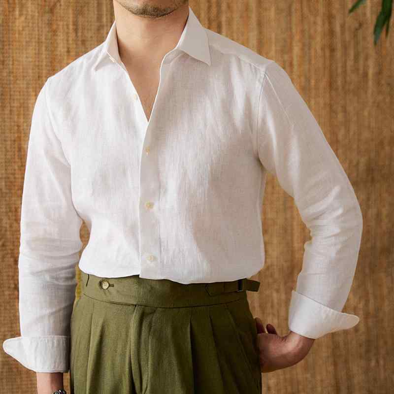メンズ 流行り物 服  オシャレ 分かりやすい 成年者 かっこいい 途轍も無い大きさ 表どおり 成人男性服  白いこと リネン 図形 色合い 長袖 プルオーバー 心地よい 通い 通気性 ハイエンド