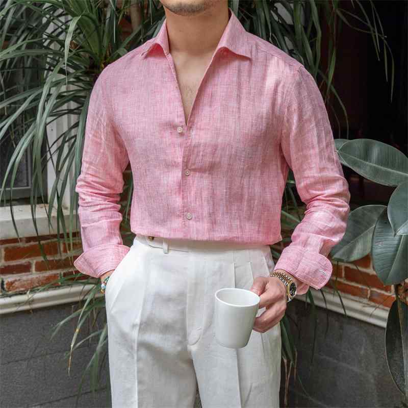 メンズ 流行り物 服  オシャレ 分かりやすい 成年者 かっこいい 気が大きい大きさ 表どおり 成人男性服  ウォッシュ 壱 色合いリネン 長袖 プルオーバー 夏 好いたらしい 通気性 薄っぺら 心地よい