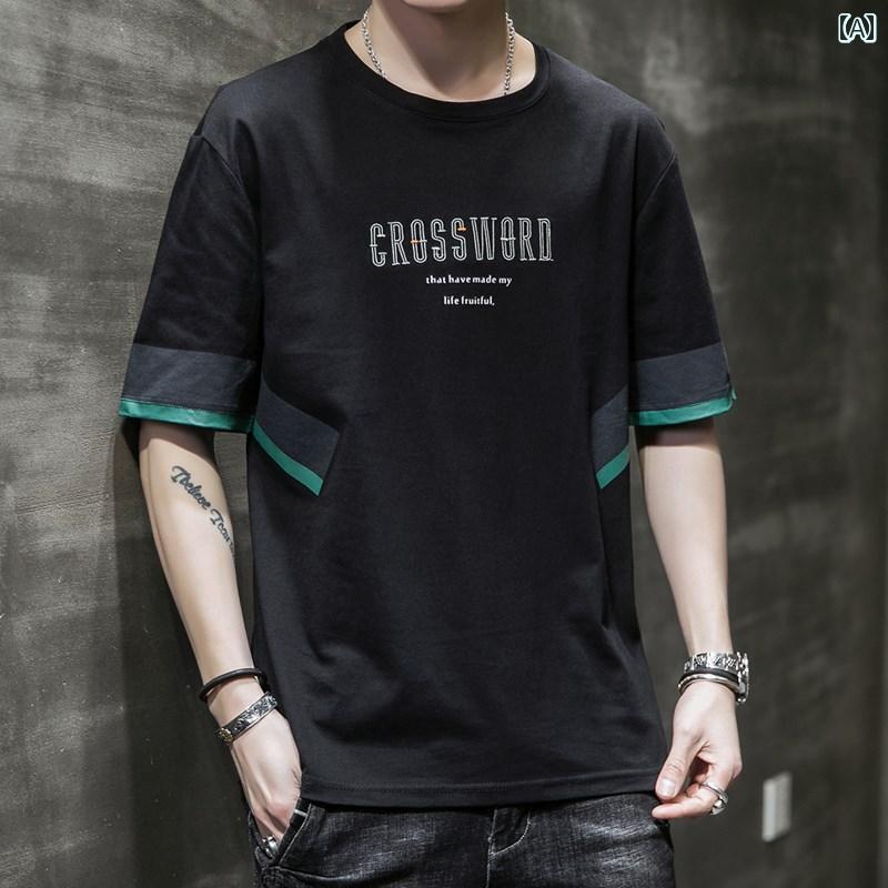 メンズ 流行り物 服 オシャレ 分かりやすい 成年者 かっこいい 気が大きい大きさ 表どおり 成人男性服 半袖 T プルオーバー 刷り上げる ゆったり ラウンドのど首 夏 文字記号 か細い 上半身
