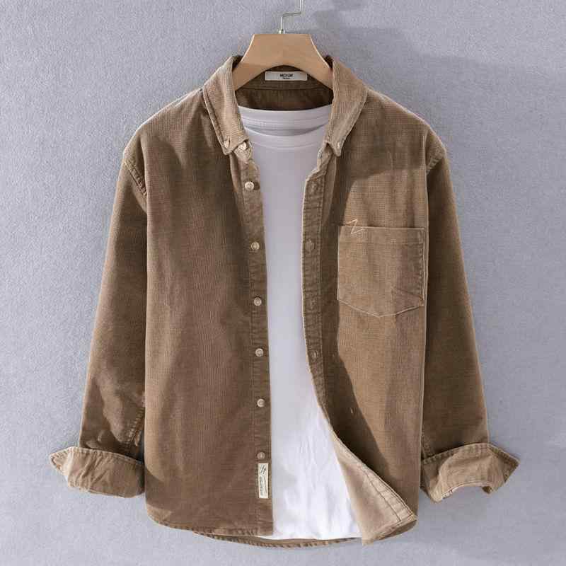 メンズ ファッション 服 オシャレ シンプル 大人 かっこいい 大きいサイズ ストリート 紳士服 秋 コーデュロイ 長袖 シャツ レトロ カジュアル トップス コート 無地
