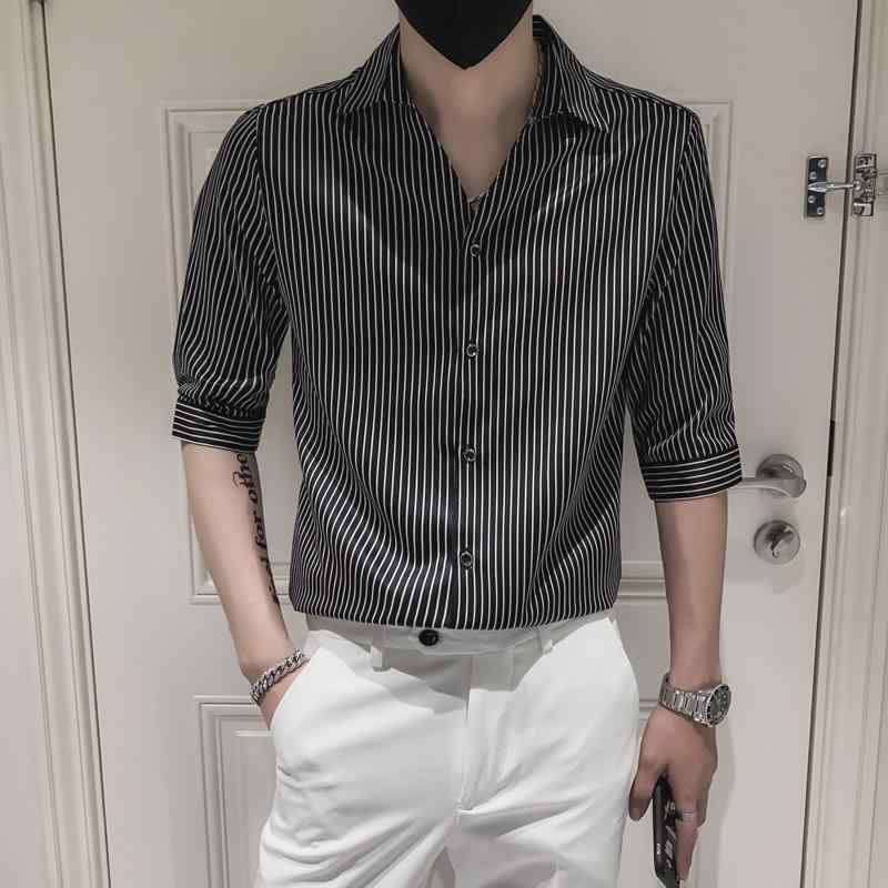 メンズ ファッション 服 オシャレ シンプル 大人 かっこいい 大きいサイズ ストリート 紳士服 冷感 ストライプ シャツ 半袖 韓国 スタイル スリム 夏 カジュアル シャツ｜リコット