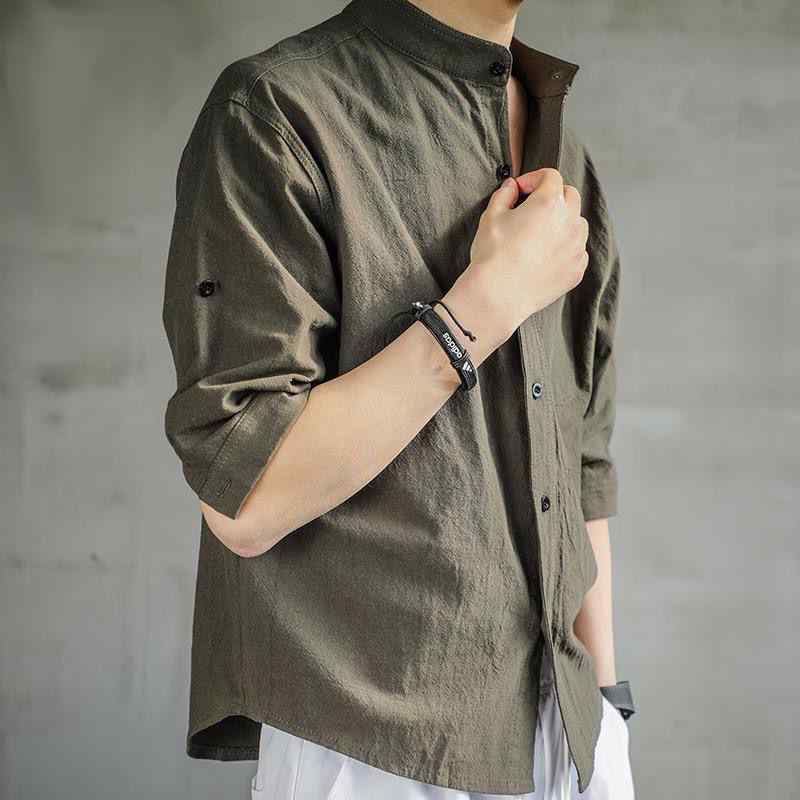 メンズ ファッション 服 オシャレ シンプル 大人 かっこいい 大きいサイズ ストリート 紳士服 リネン 半袖 シャツ 夏 シーズン シンプル 快適 スリムフィット 五分袖｜リコット
