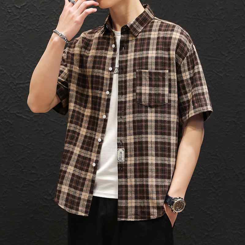 メンズ ファッション 服 オシャレ シンプル 大人 かっこいい 大きいサイズ ストリート 紳士服 チェック柄 半袖 シャツ 夏 韓国 スタイル 薄手 カジュアル ワーク シャツ|リコット