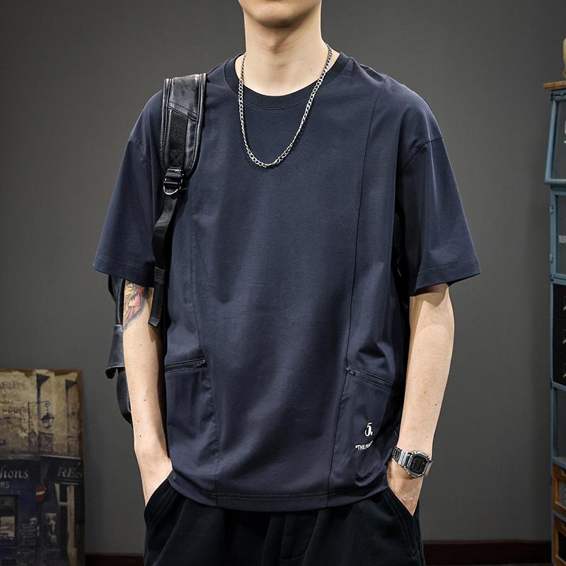 メンズ ファッション 服 オシャレ シンプル 大人 かっこいい 大きいサイズ ストリート 紳士服 夏 ジッパー ポケット 半袖 T シャツ 冷感 クール 通気性 トップス
