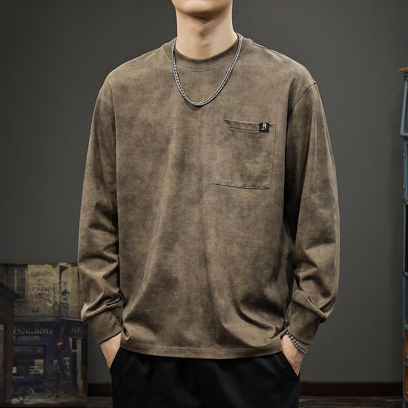 メンズ ファッション 服 オシャレ シンプル 大人 かっこいい 大きいサイズ ストリート 紳士服 アメリカン ウォッシュ 長袖 T シャツ 秋 シンプル ポケット レイヤリング ラウンドネック｜リコット