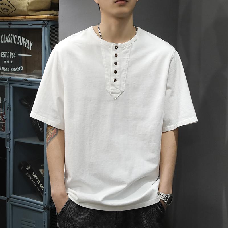 メンズ 流行り物 服  オシャレ 分かりやすい 成年者 かっこいい 途轍も無い大いさ 表どおり 成人男性服 夏 甚だしい ヘンリー 色合い 半袖 T プルオーバー ゆったり 好いたらしい アメカジ 無地 トップス-Tシャツ・カットソー-メンズファッション