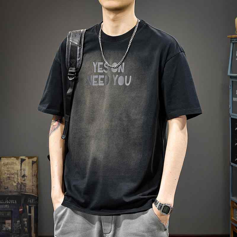 メンズ ファッション 服 オシャレ シンプル 大人 かっこいい 大きいサイズ ストリート 紳士服 夏 レター プリント 半袖 T シャツ オールド ウォッシュ アメリカン カジュアル コットン