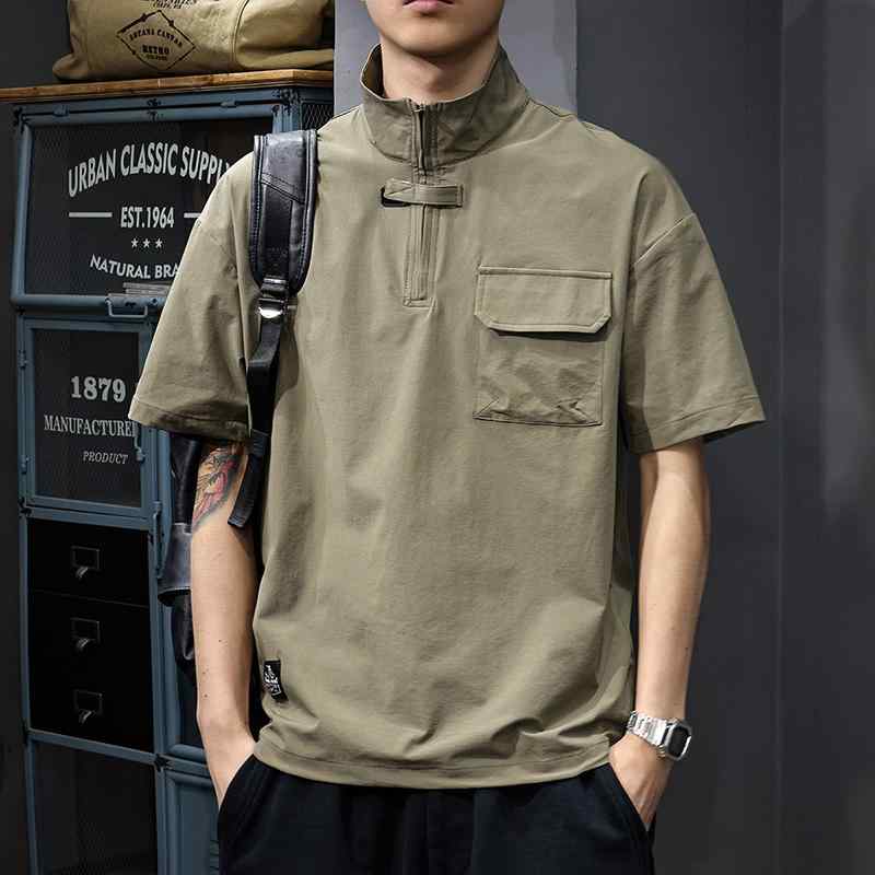 メンズ ファッション 服 オシャレ シンプル 大人 かっこいい 大きいサイズ ストリート 紳士服 ジッパー スタンドカラー ポロ シャツ アメリカン ワークウェア 半袖 夏 冷感 速乾 T