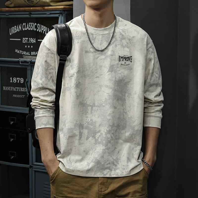 メンズ ファッション 服 オシャレ シンプル 大人 かっこいい 大きいサイズ ストリート 紳士服 アメリカン レトロ タイダイ柄 ウォッシュ 長袖 T シャツ 秋 ファッション トップス ラウンドネック ヘビースウェット