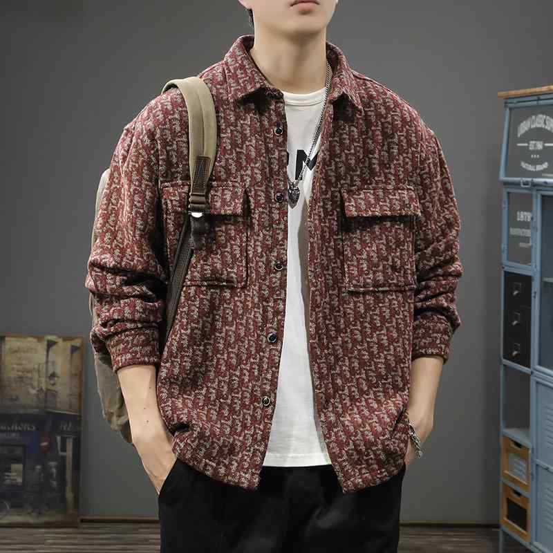 メンズ ファッション 服 オシャレ シンプル 大人 かっこいい 大きいサイズ ストリート 紳士服 春　秋 ヘビー アメリカン レトロ 千鳥格子 ウール ジャケット ジャカード シャツ
