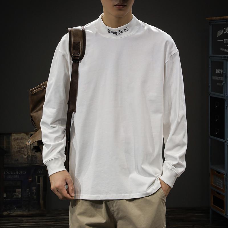 メンズ ファッション 服 オシャレ シンプル 大人 かっこいい 大きいサイズ ストリート 紳士服 アメリカン ハーフ タートルネック 長袖 T シャツ ヘビー 秋 インナー コットン ベース