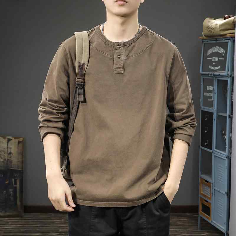 メンズ ファッション 服 オシャレ シンプル 大人 かっこいい 大きいサイズ ストリート 紳士服 レトロ ヘンリー カラー 長袖 T シャツ ラウンドネック 綿 スウェット カジュアル