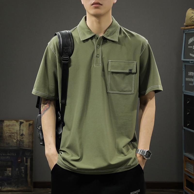 メンズ 流行り物 服 オシャレ 分かりやすい 成年者 かっこいい 気が大きい大きさ 表どおり 成人男性服 ハイエンド アメリカン レトロ ポロ プルオーバー 半袖 T 夏 細工物お召しもの トップス
