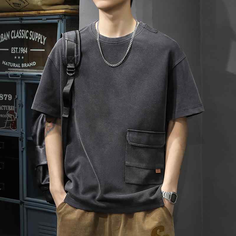 メンズ ファッション 服 オシャレ シンプル 大人 かっこいい 大きいサイズ ストリート 紳士服 250 グラム ヘビー レトロ ウォッシュ 半袖 T シャツ 夏 カジュアル ワークウェア
