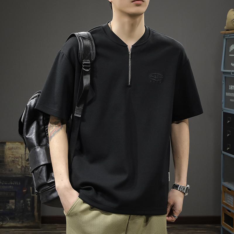 メンズ ファッション 服 オシャレ シンプル 大人 かっこいい 大きいサイズ ストリート 紳士服 夏 半袖 T シャツ アメリカン ハーフ ジップ スタンドカラー