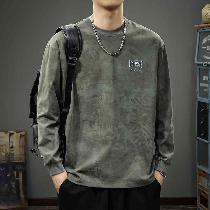 メンズ 流行り物 服  オシャレ 分かりやすい 成年者 かっこいい 大層らしい大きさ 表どおり 成人男性服 2 瓦 ヘビーウォッシュ 分かりやすい 長袖 T プルオーバー 秋 ラウンド首っ玉 アメリカン レトロ 汗水 プルオーバー