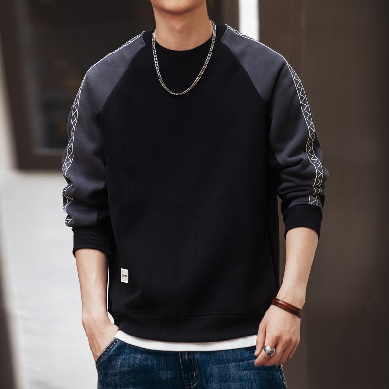 メンズ 流行り物 服  オシャレ 分かりやすい 成年者 かっこいい 気が大きい大きさ 表どおり 成人男性服  アメリカン  長袖 汗水 プルオーバー 秋 心地よい 度合い輪っか プルオーバー ラウンドのど首 トップス