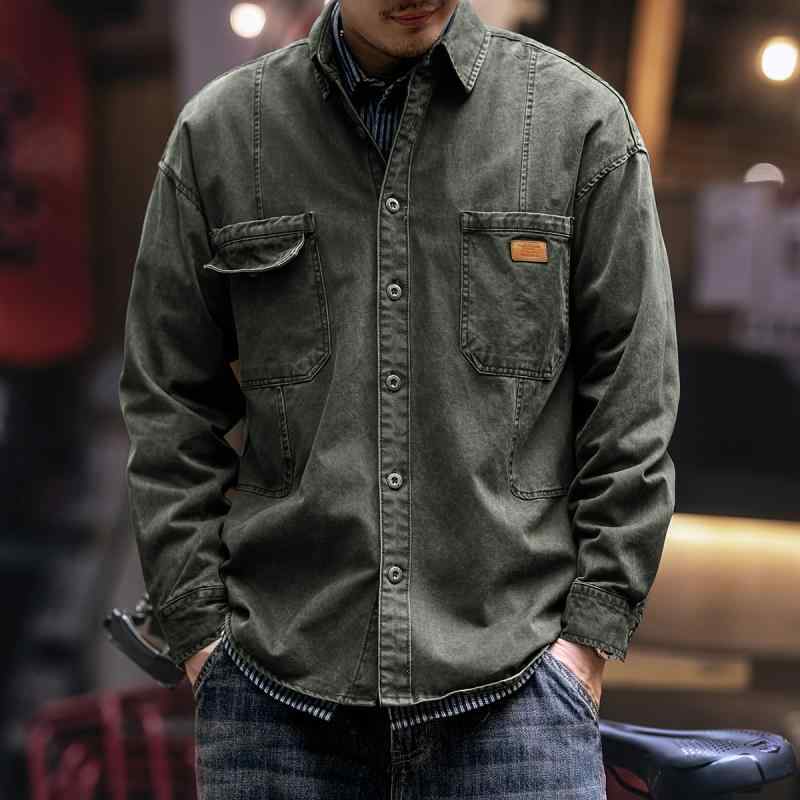 メンズ ファッション 服 オシャレ シンプル 大人 かっこいい 大きいサイズ ストリート 紳士服 アメリカン レトロ ヘビー ワーク シャツ 秋 長袖 シャツ ジャケット｜リコット