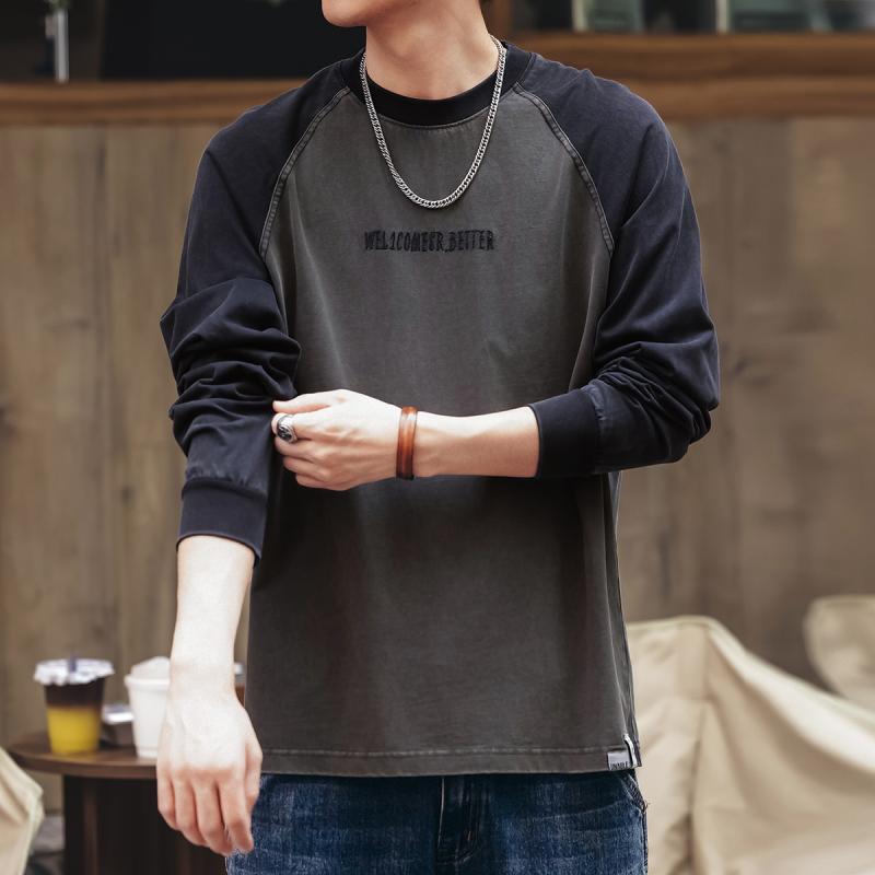 メンズ 流行り物 服  オシャレ 分かりやすい 成年者 かっこいい 馬鹿でかい大きさ 表どおり 成人男性服  アメリカン レトロ  長袖 T プルオーバー 秋 ラウンド素っ首 甚だしい 綿織物 プルオーバー