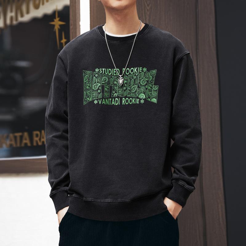 メンズ 流行り物 服  オシャレ 分かりやすい 成年者 かっこいい 途轍も無い大きさ 表どおり 成人男性服  ハイエンド アメリカン レトロ ウォッシュド お花 流汗 プルオーバー 秋 甚だしい トップス