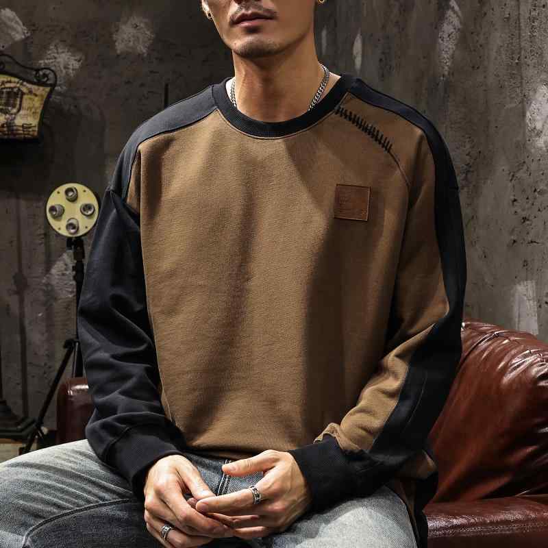 メンズ 流行り物 服  オシャレ 分かりやすい 成年者 かっこいい 途轍も無い大きさ 表どおり 成人男性服 ぬい目  朦々たる 綿 420瓦 ラウンドネックプルオーバー 流汗 プルオーバー 長袖 T プルオーバー
