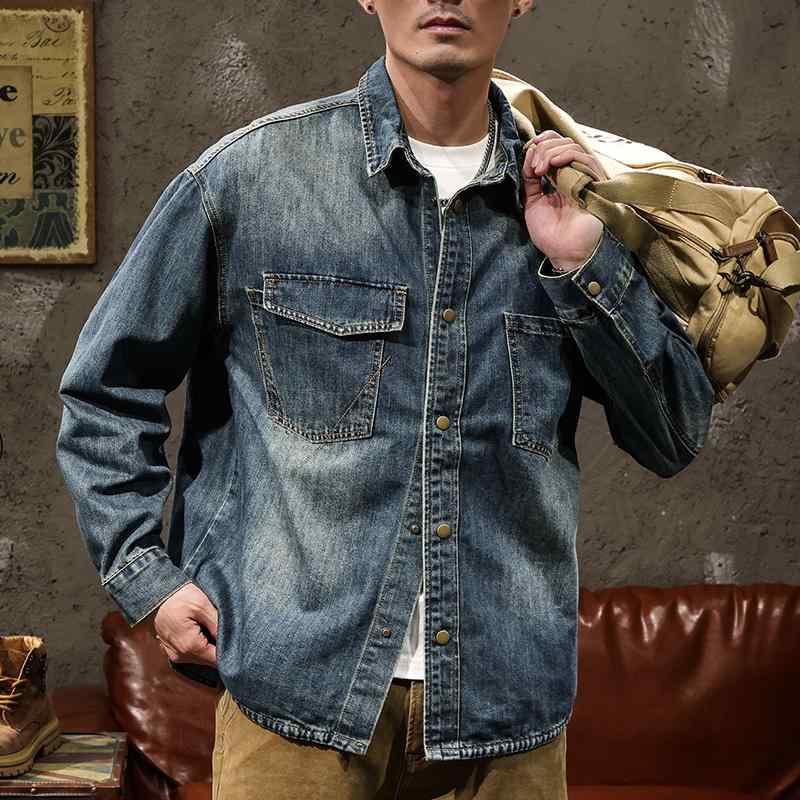 メンズ 流行り物 服  オシャレ 分かりやすい 成年者 かっこいい 途轍も無い大きさ 表どおり 成人男性服  アメリカン レトロ ジーンズ シロ 長袖 プルオーバー 上衣 歳月服