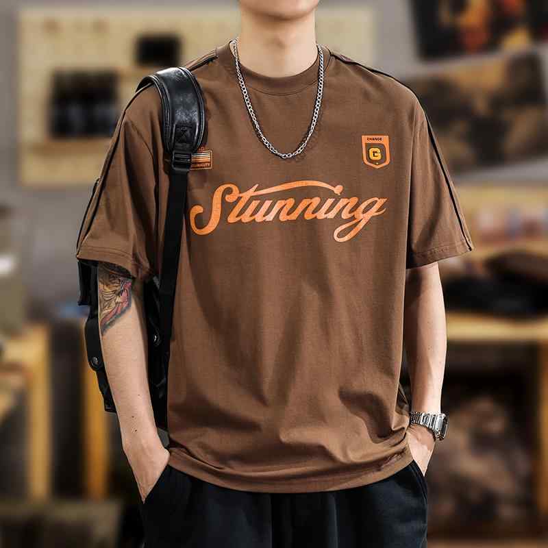 メンズ ファッション 服 オシャレ シンプル 大人 かっこいい 大きいサイズ ストリート 紳士服 アメリカン レトロ ヘビー プリント カジュアル 半袖 T シャツ 夏